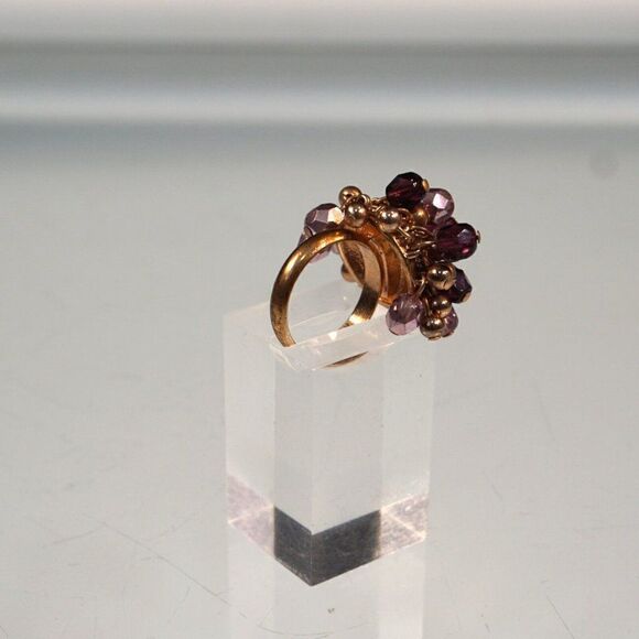 Cocktail Ring Purple And Gold Tone Beaded Ring Size 8 - Picture 4 of 12